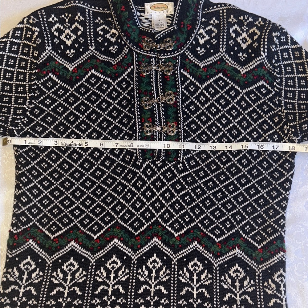 Talbots VTG Nordic Cotton Sweater with Metal Hook Closure - Picture 5 of 8